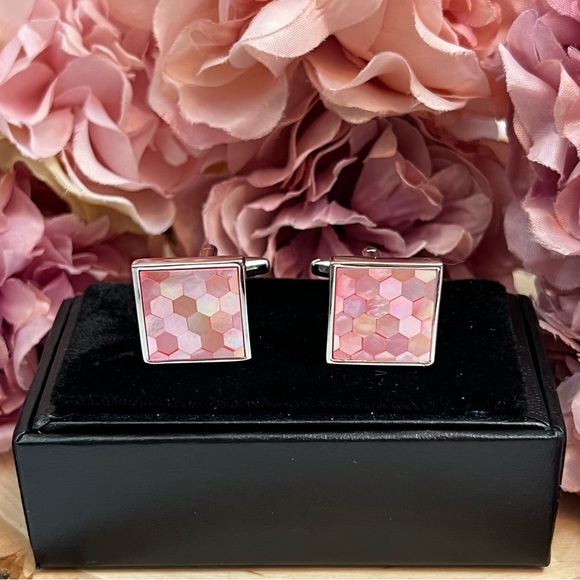 Elegant Pink Mother of Pearl Mosaic Cufflinks - Picture 5 of 17